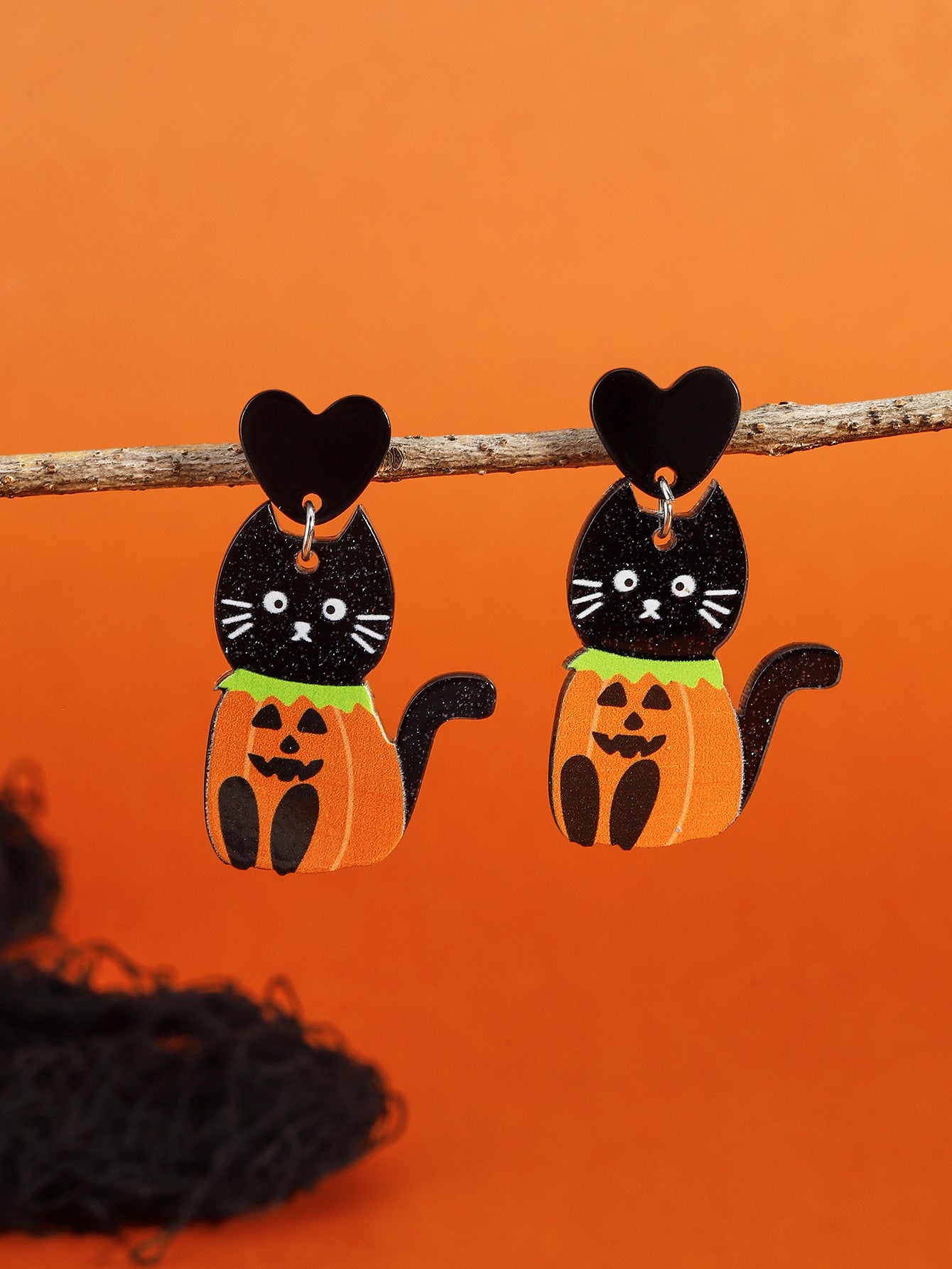 Juego de pendientes de acetato con forma de calavera y calabaza de Halloween para mujer, con postes de acero inoxidable