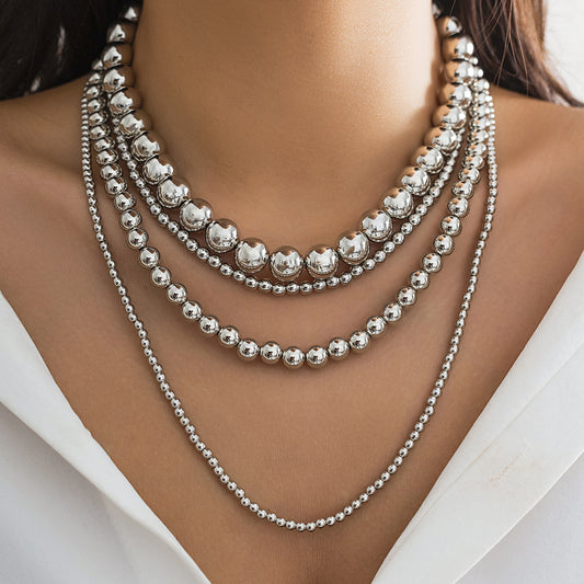 Minimalist Geometric Round Bead Plated Resin Multi-Layer Ball Chain Necklace for Women