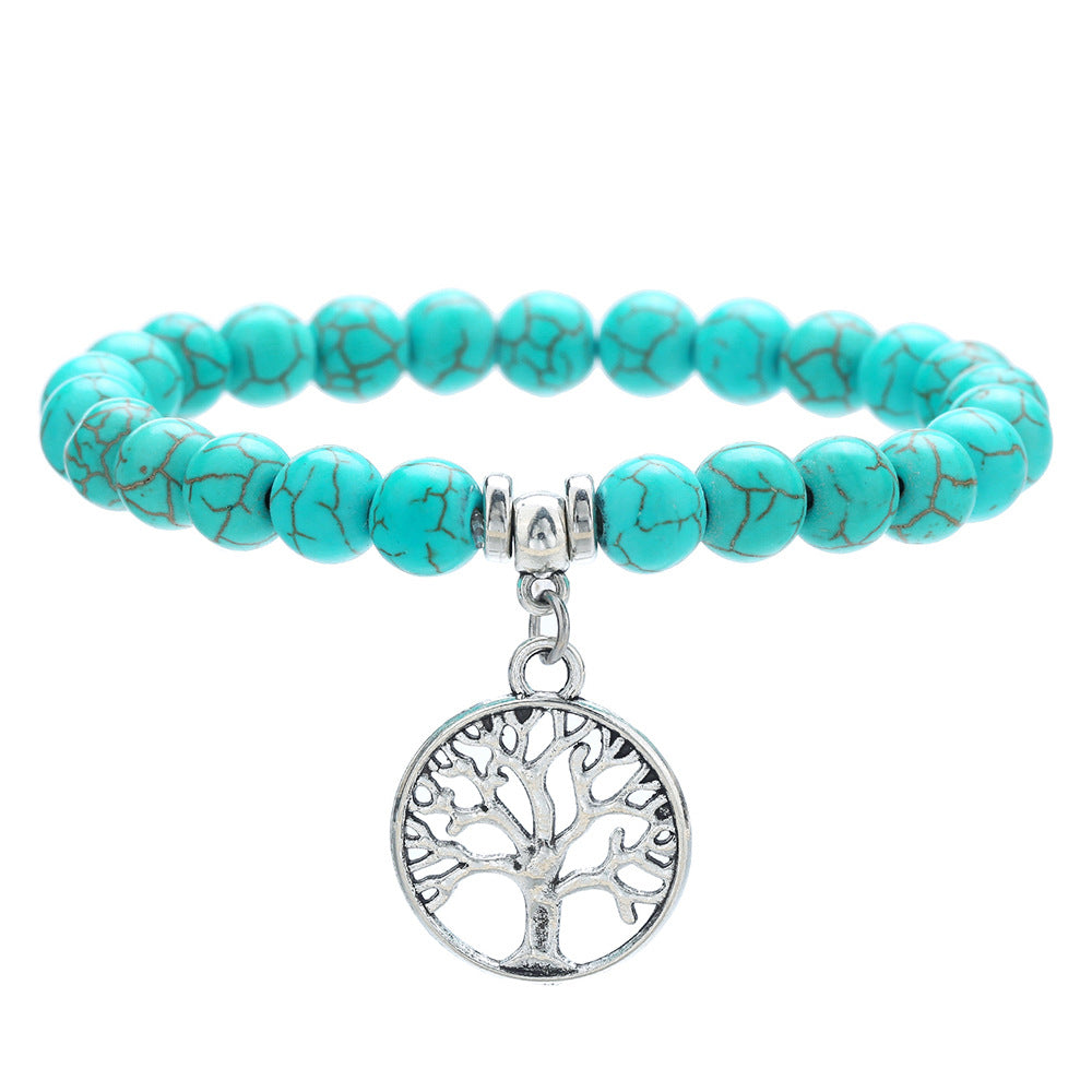Vintage Ethnic Geometric Turquoise Beaded Bracelet with Cross Starfish Turtle and Eye Charms for Unisex