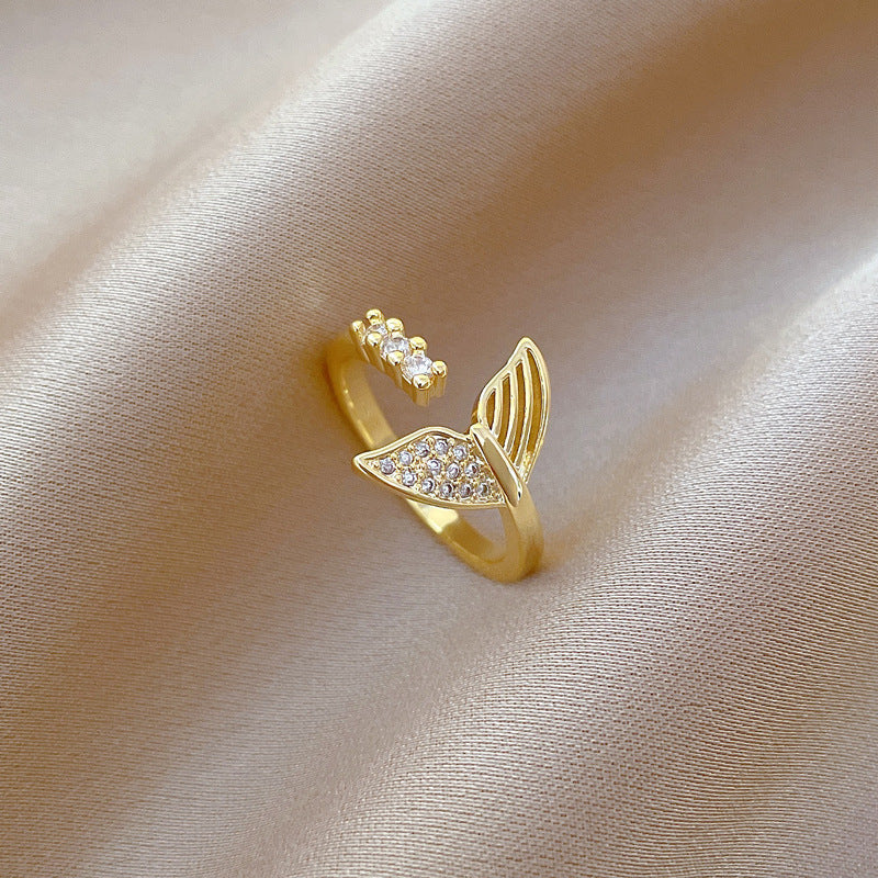 Cartoon Style Crown-Shaped Brass Ring with Gold Plating for Women, Adjustable Open Band Wedding Band