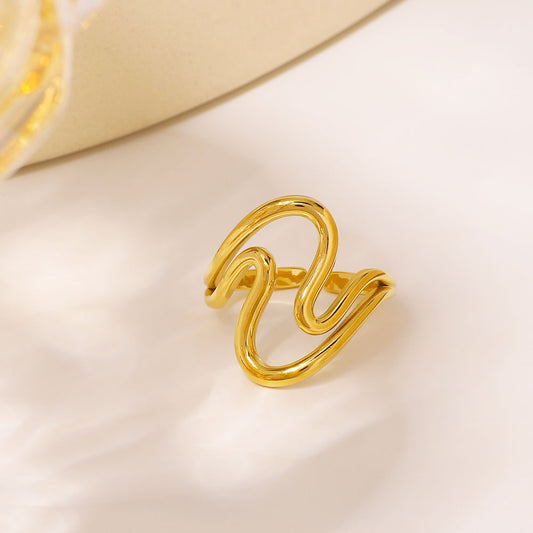 Minimalist Dripping Water Shape Hollow Geometric Stainless Steel Ring for Women with Plated Finish