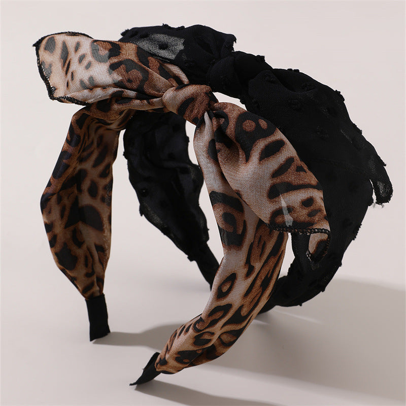 Set cerchietto da bambina con orecchie da coniglio in stampa leopardata con fiocco, accessorio per capelli moda autunno inverno in tessuto con rivestimento in resina