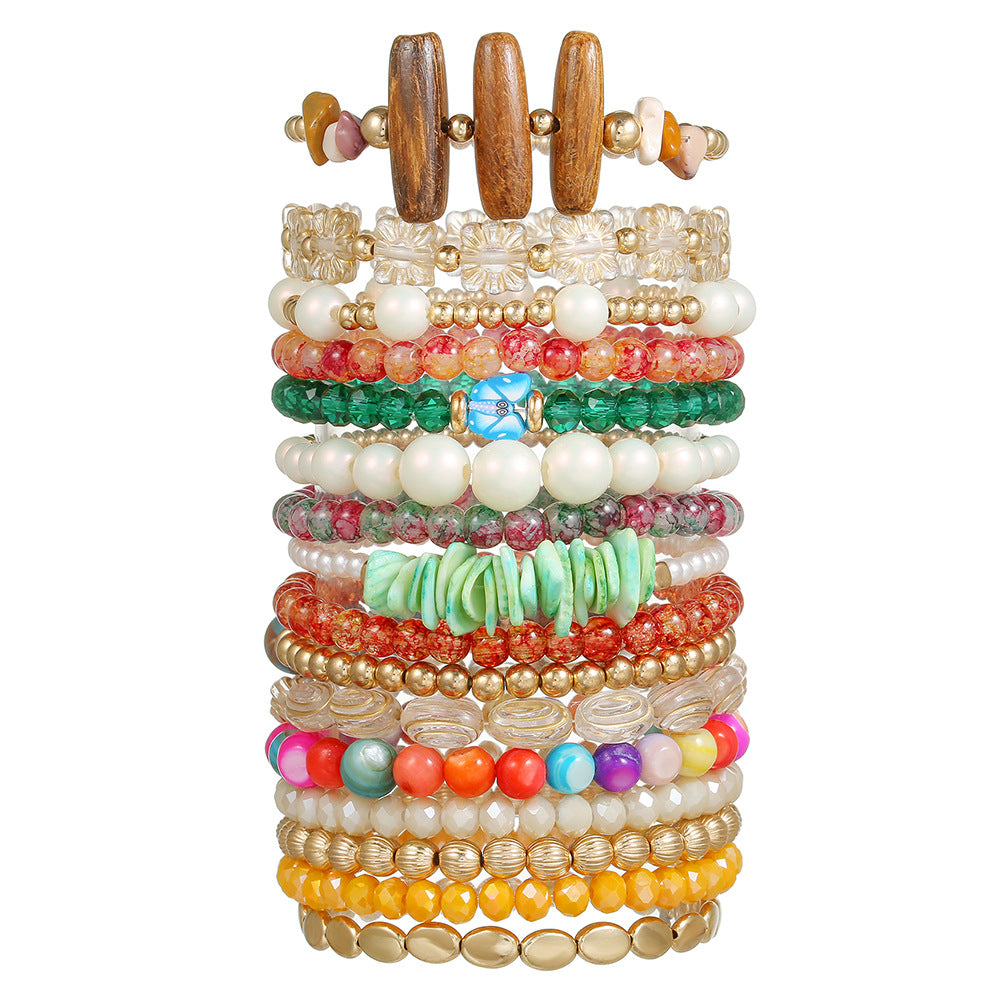 Fashion Geometric Round Coconut Shell Imitation Pearl Crystal Stone Handmade Bracelet