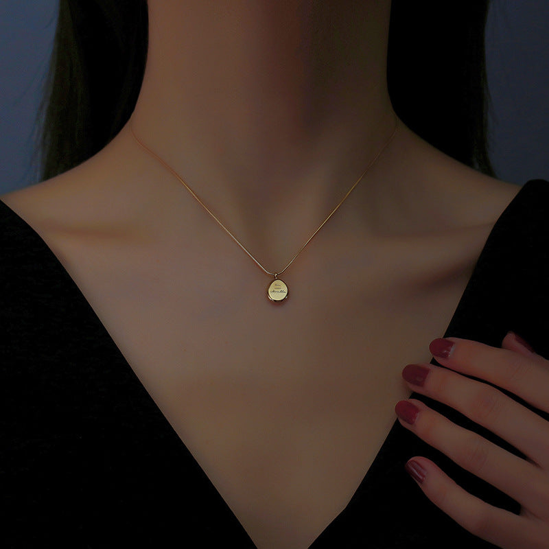 Minimalist 18K Gold Plated Geometric Letter Pendant Necklace Titanium Steel Snake Chain for Women