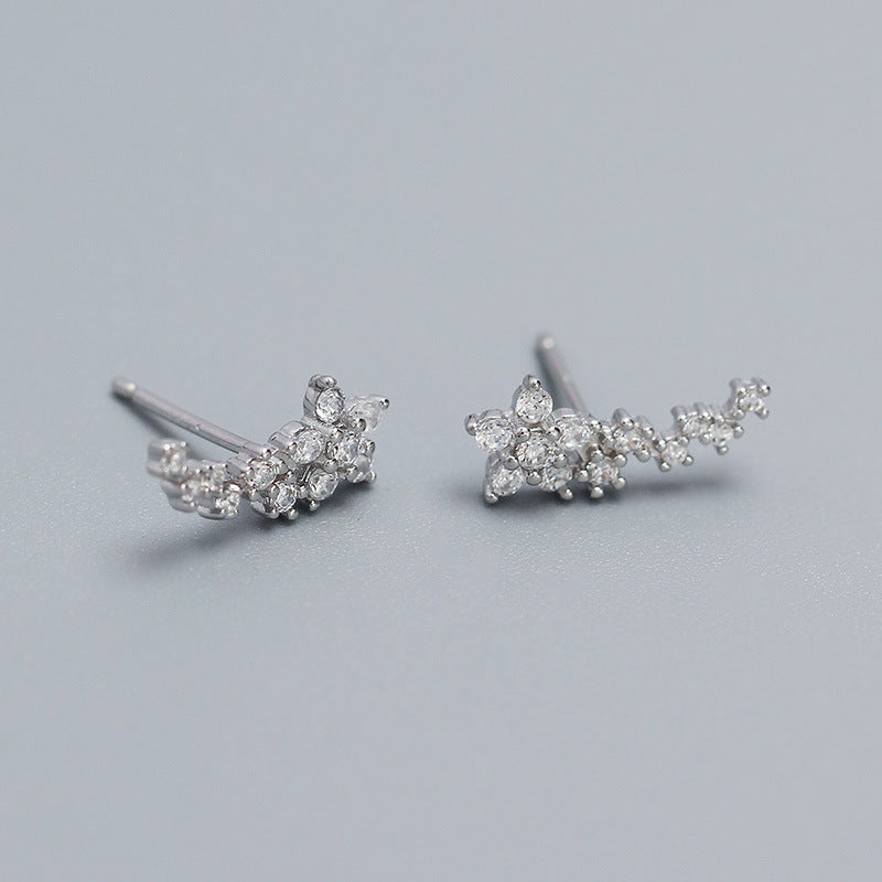 Sweet Floral Design 925 Sterling Silver Stud Earrings with Rhinestone Accents for Women