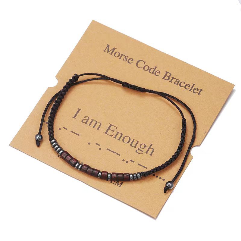Morse Code Letter Number Wood Bracelet for Unisex