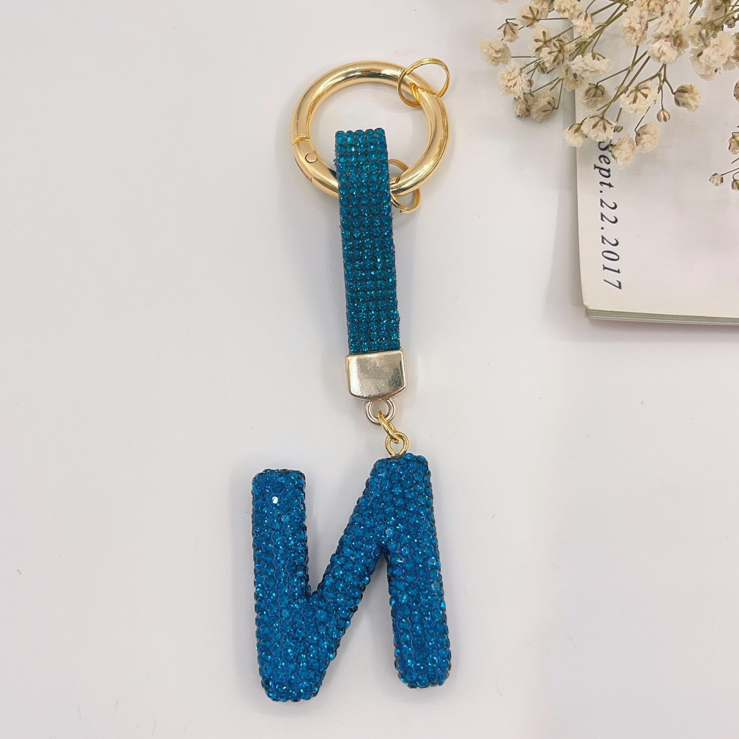Sweet Rhinestone Inlay Letter Resin Keychain Charm Bar