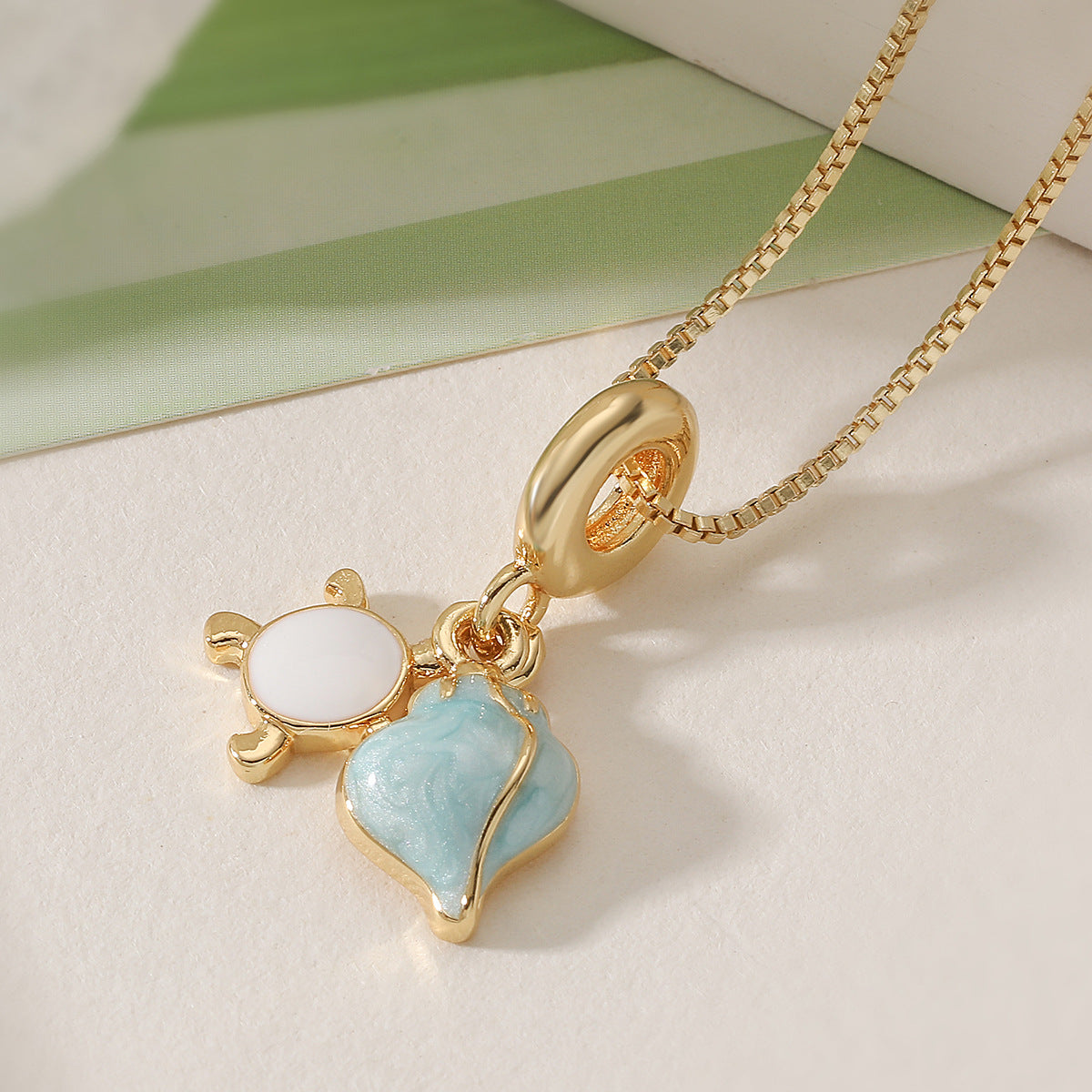 Minimalist 18K Gold Plated Brass Drip Oil Geometric Turtle Conch Pendant Necklace for Women