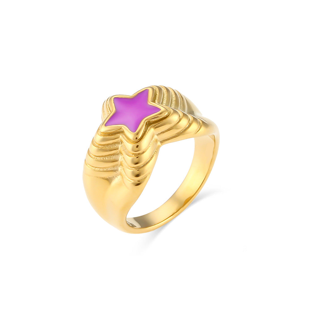 Anillo de estrella de cinco puntas chapado en acero inoxidable geométrico de estilo oficina de moda para mujer