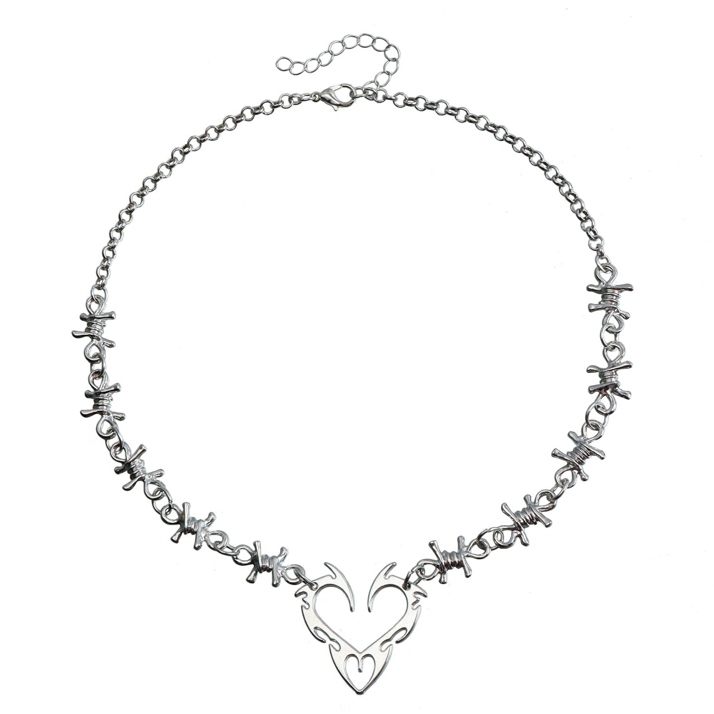 Vintage Y2K Edgy Heart-Shaped Alloy Pendant Necklace with Flame Totem Design for Women