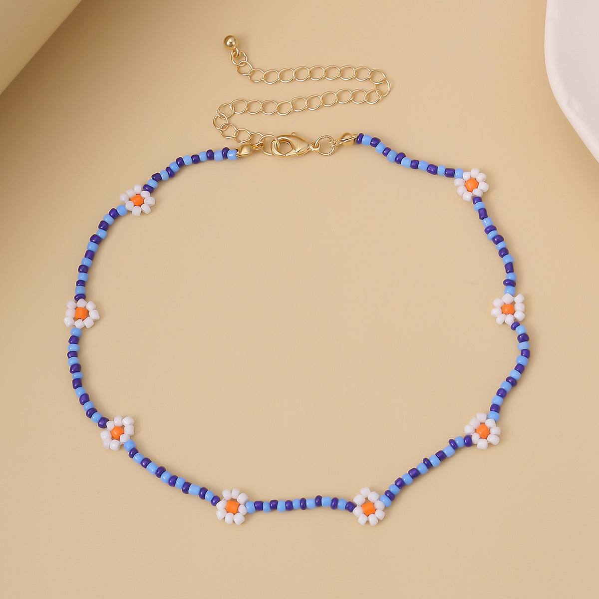 Bohemian Sweet Floral Geometric Resin Beaded Ball Chain Necklace