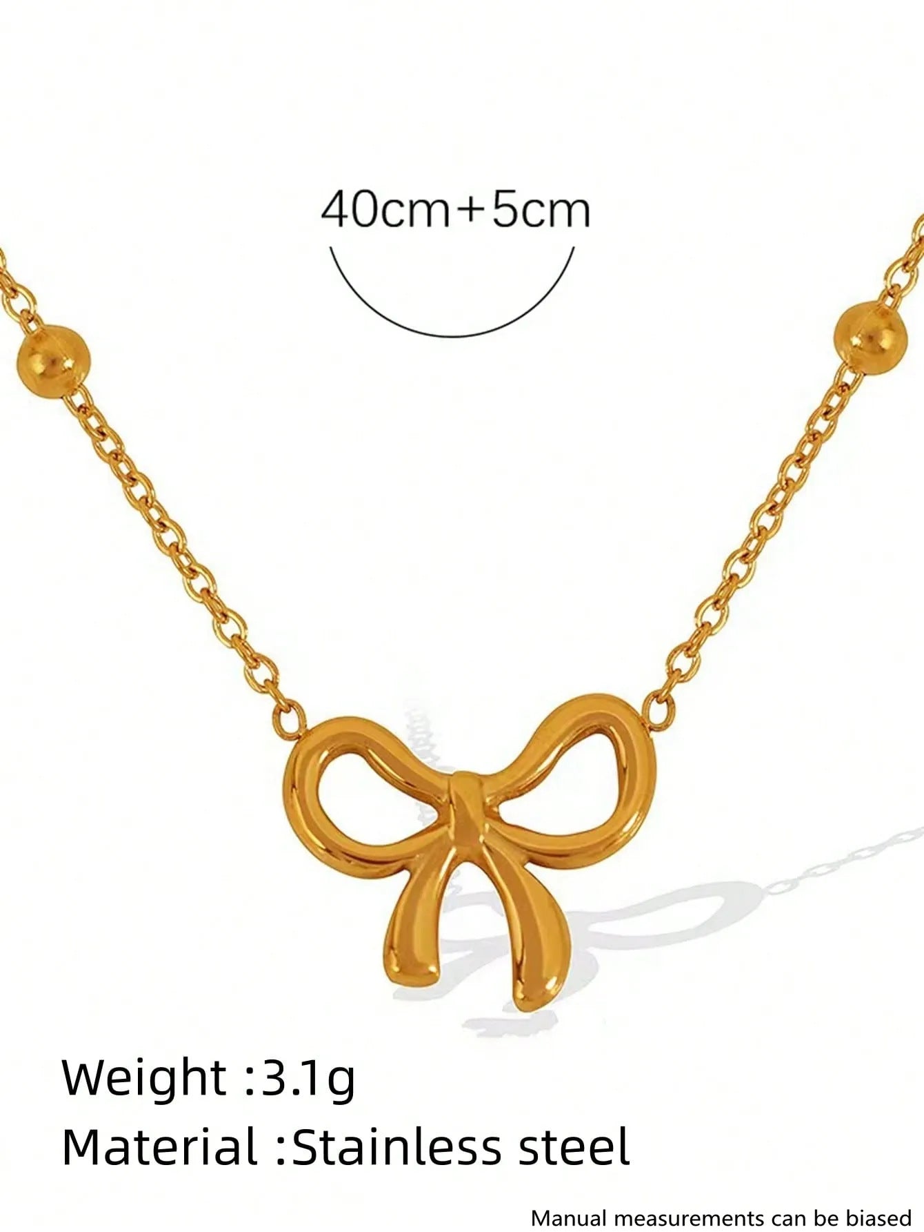 Elegante Parure di Collana e Orecchini con Fiocco in Acciaio Inossidabile Placcato Oro 18K da Donna
