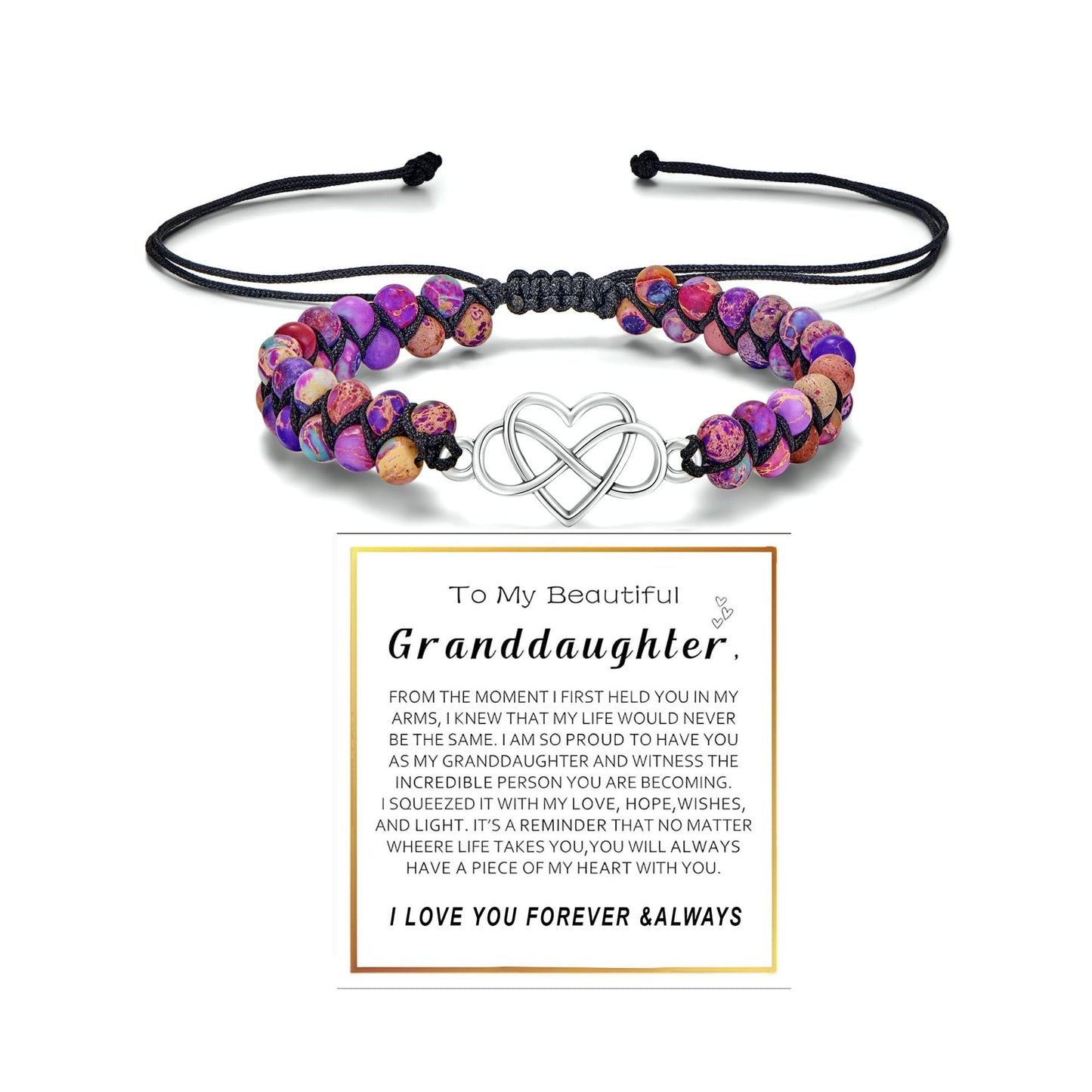 Handmade Double Layer Heart Shape Gemstone Beaded Bracelet Unisex Fashion Jewelry