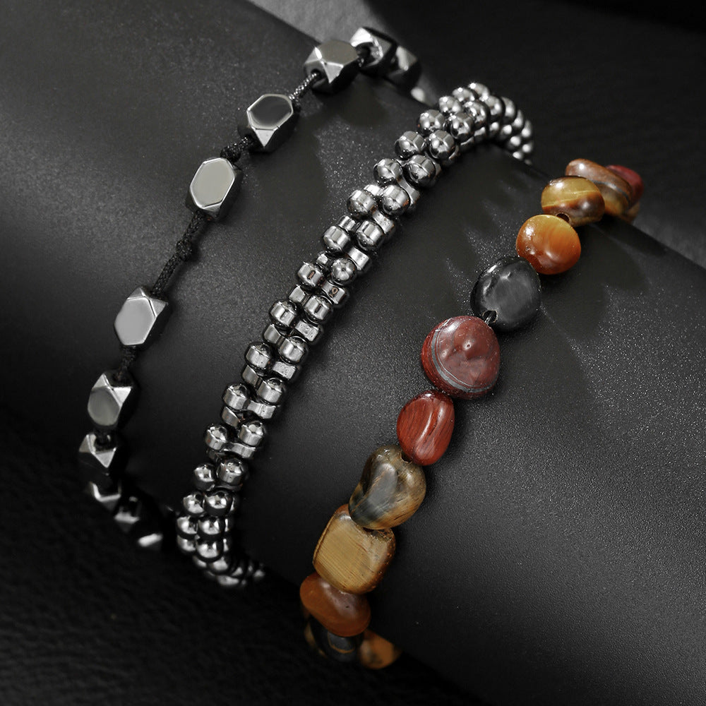 Unique Geometric Handmade Hematite Beaded Bracelet Set for Men and Women