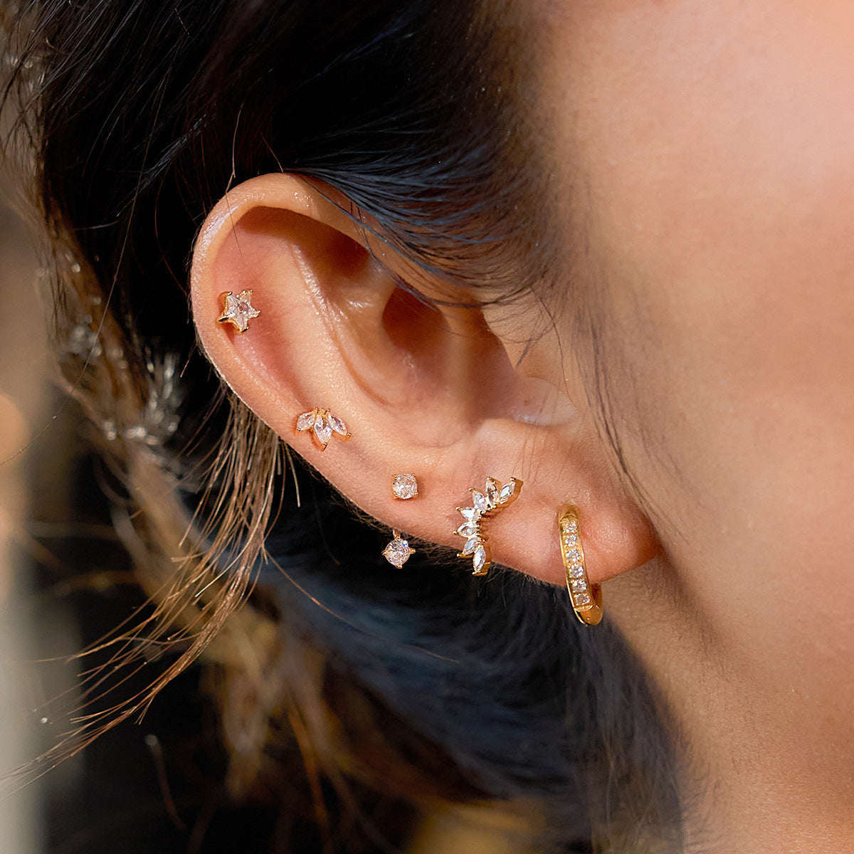 Pendientes de acero inoxidable con forma de estrella geométrica y acabado chapado para mujer, joyería de lujo