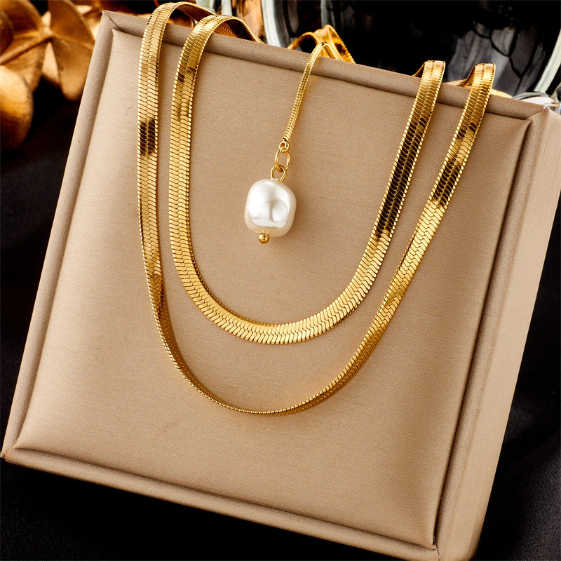 Collana Girocollo Minimalista in Acciaio Inossidabile con Ciondolo Rotondo a Perla e Charm a Forma di Occhio