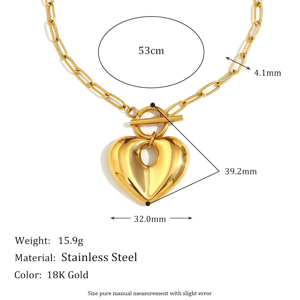 Collana con Pendente a Cuore Cavo Minimalista Vintage per Donna in Acciaio Inossidabile Placcato Oro 18K