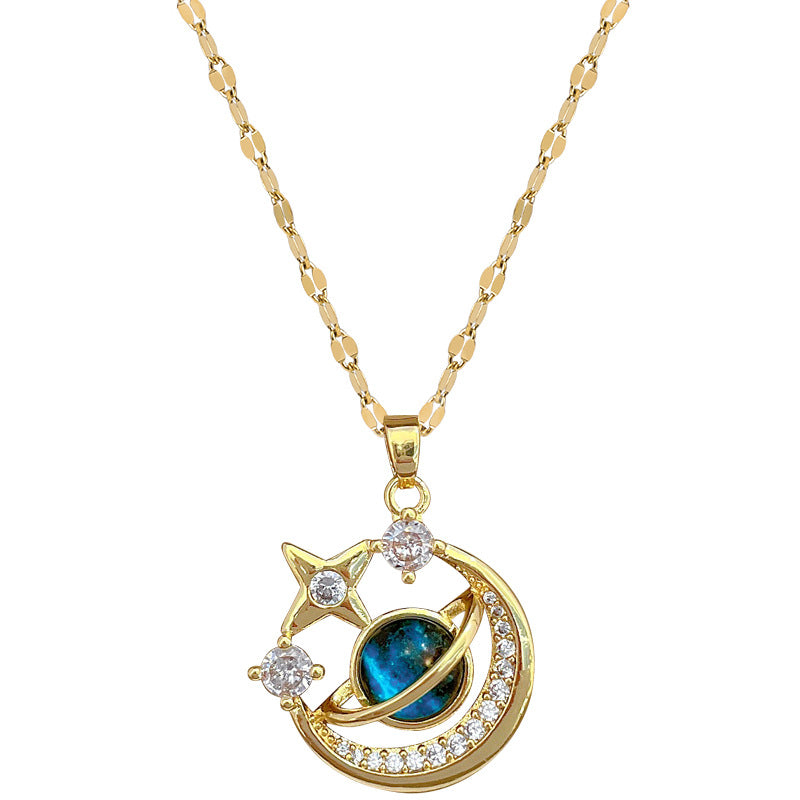 Collana con Ciondolo a Luna Geometrica Dolce di Lusso Fresca in Acciaio al Titanio per Unisex