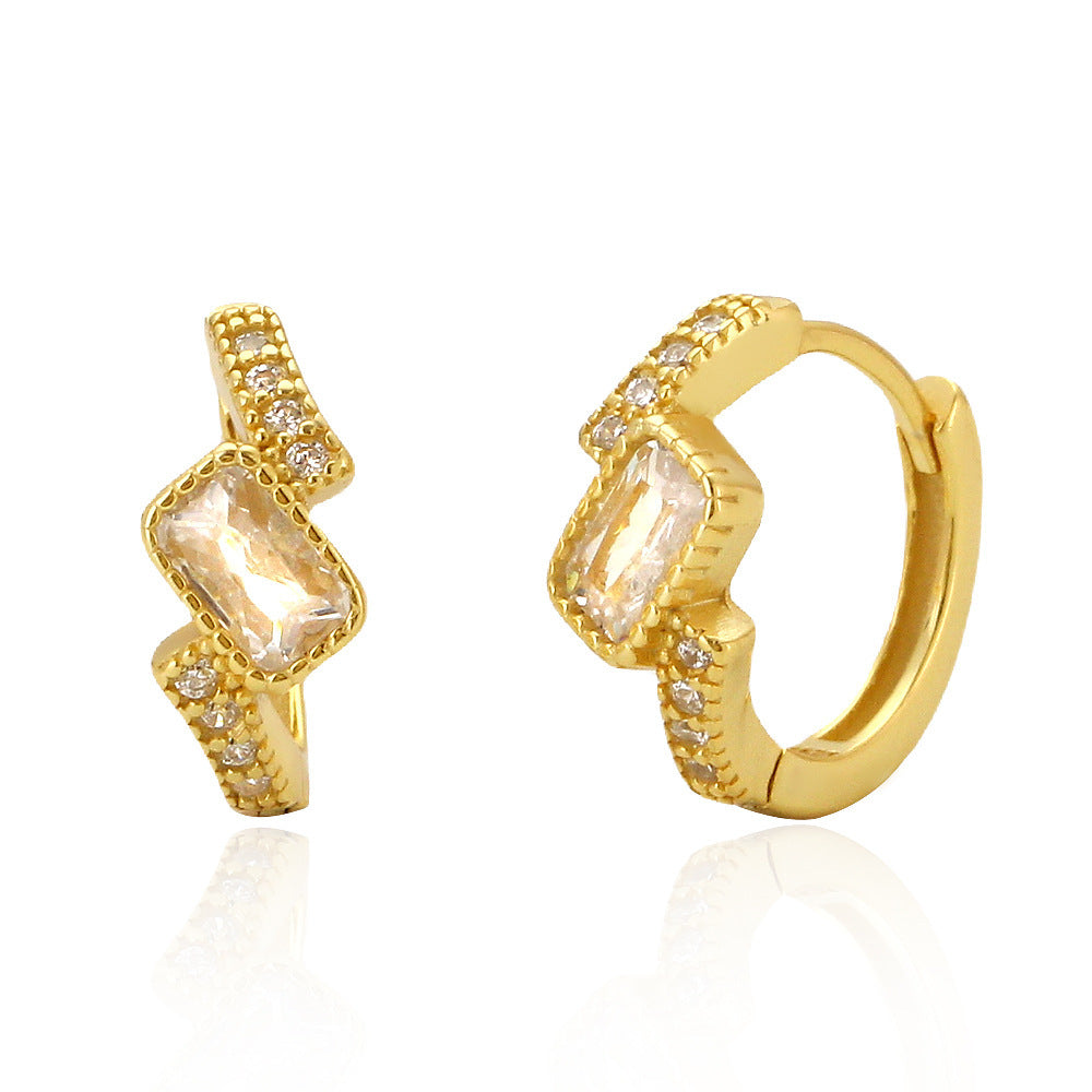 Orecchini a Cerchio da Donna Placcati in Pietra Preziosa Rettangolare Geometrica in Argento Sterling 925, Lusso Minimalista