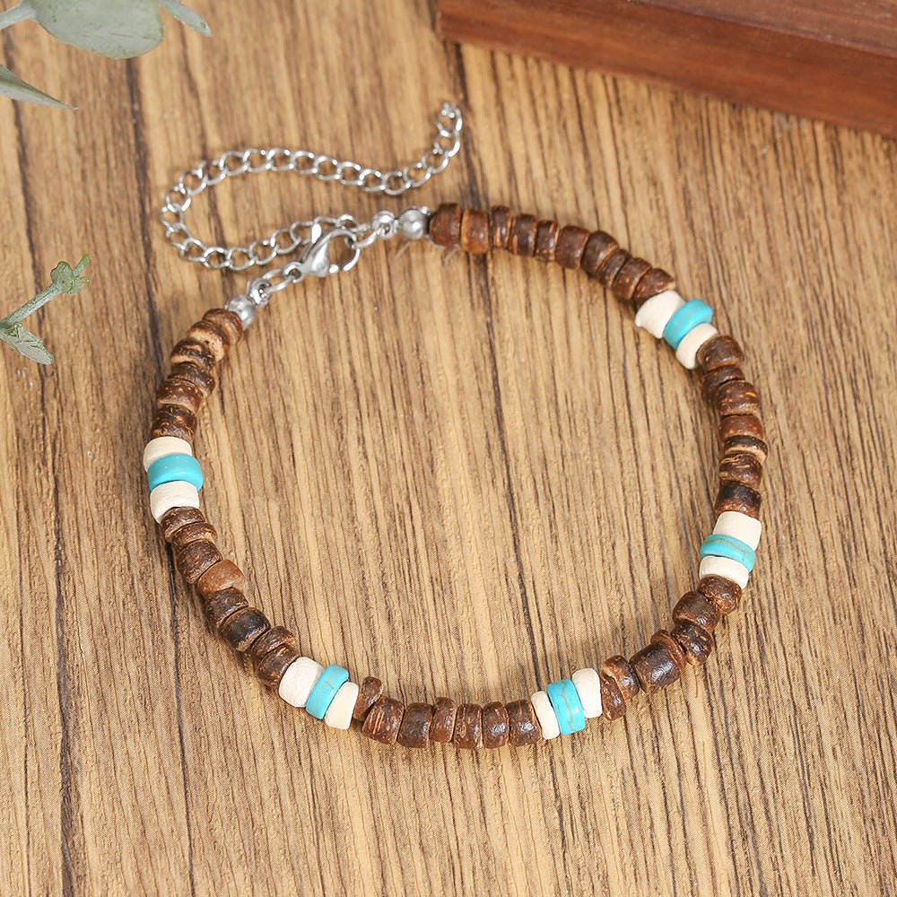 Bohemian Geometric Wood and Stainless Steel Beaded Bracelet for Men and Women