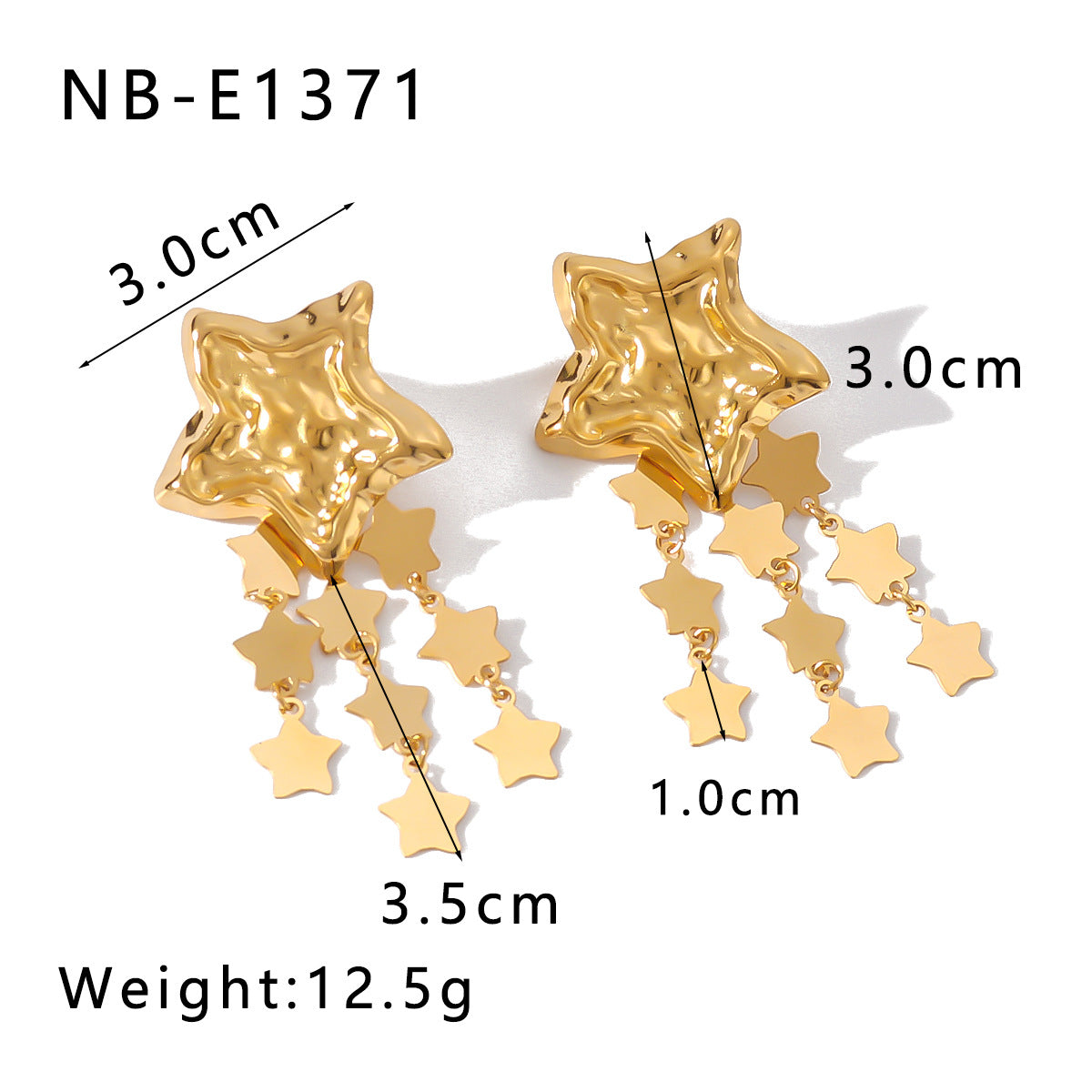 Orecchini Pendenti con Nappa a Stella, Cuore e Conchiglia Vintage in Acciaio Inossidabile con Placcatura Sottovuoto in Oro 18K da Donna