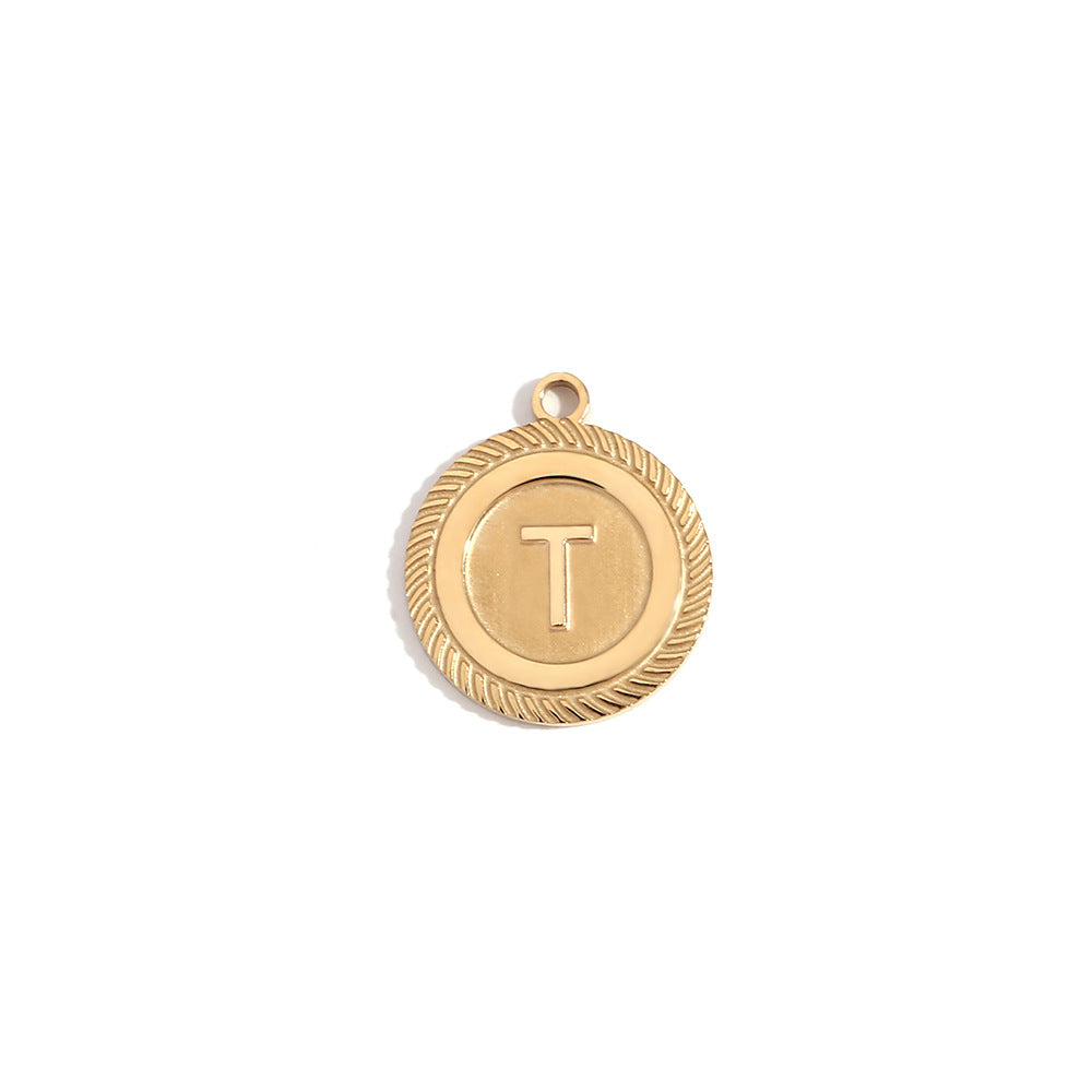 Vintage Fashion Minimalist Stainless Steel Plated 18K Gold Letter Pendant Necklace for Women