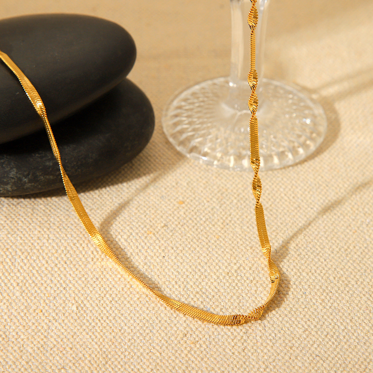 Trendy Geometric 18K Gold Plated Stainless Steel Snake Chain Necklace for Women