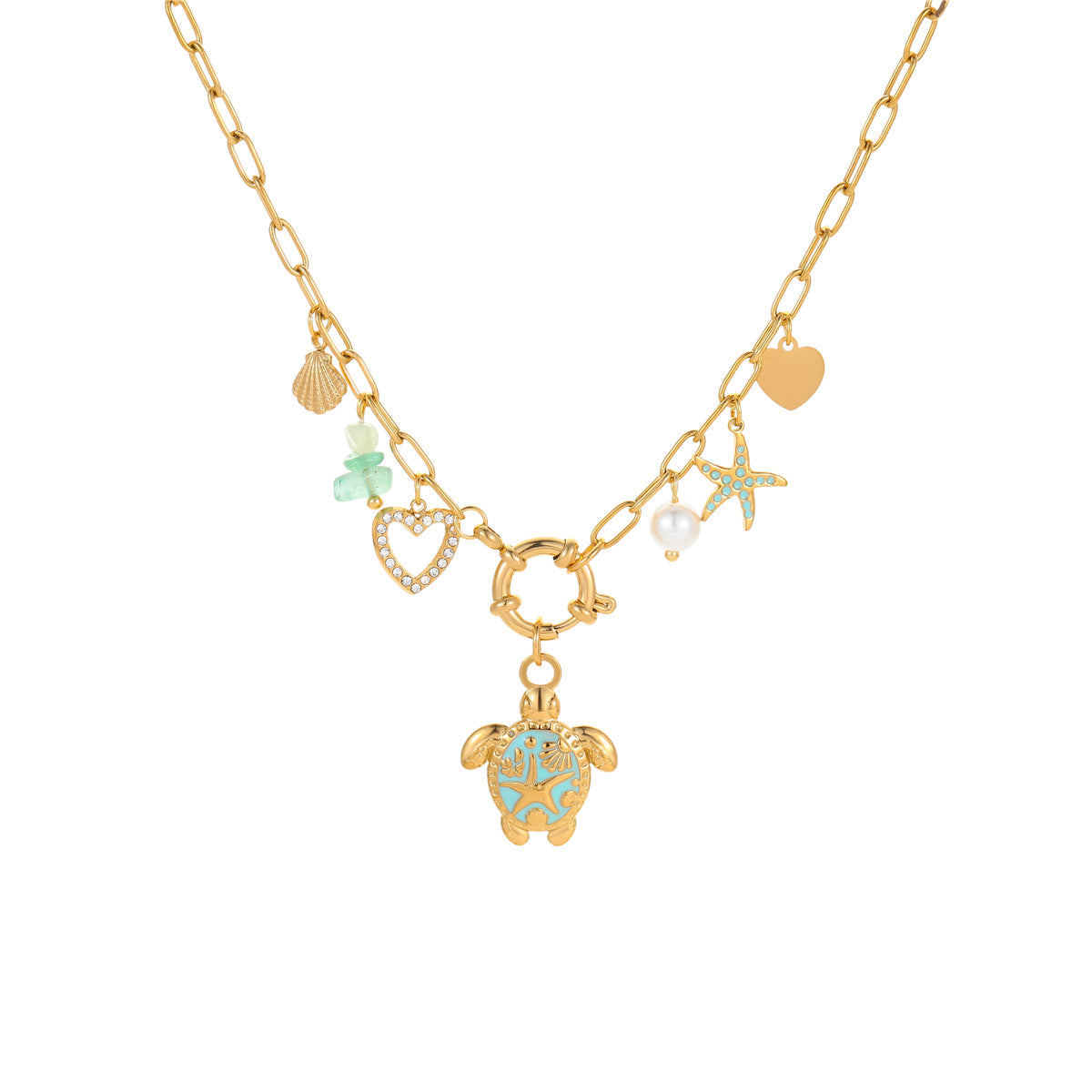 Fashionable Turtle Pendant Necklace in Stainless Steel with 18K Gold Plating, Geometric and Animal-Inspired Design for Women