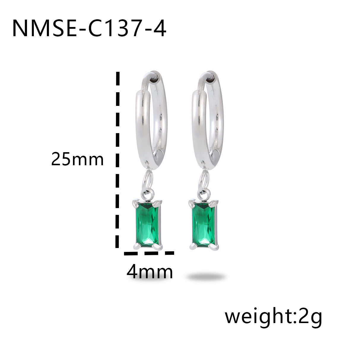 Orecchini minimalisti rettangolari da donna in acciaio al titanio con intarsio in zircone colorato e finitura galvanizzata