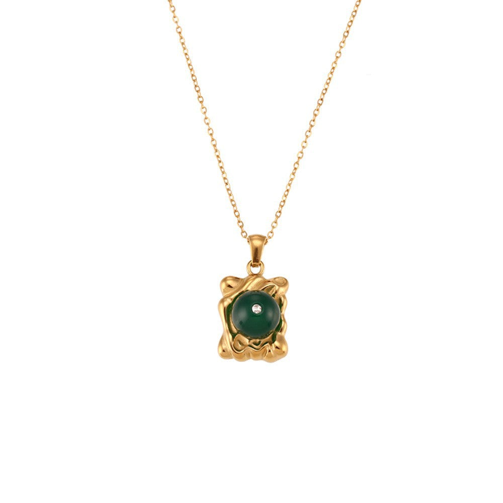 Collana con ciondolo rotondo geometrico vintage in acciaio inossidabile con placcatura in oro 18 carati e bordo attorcigliato per donna