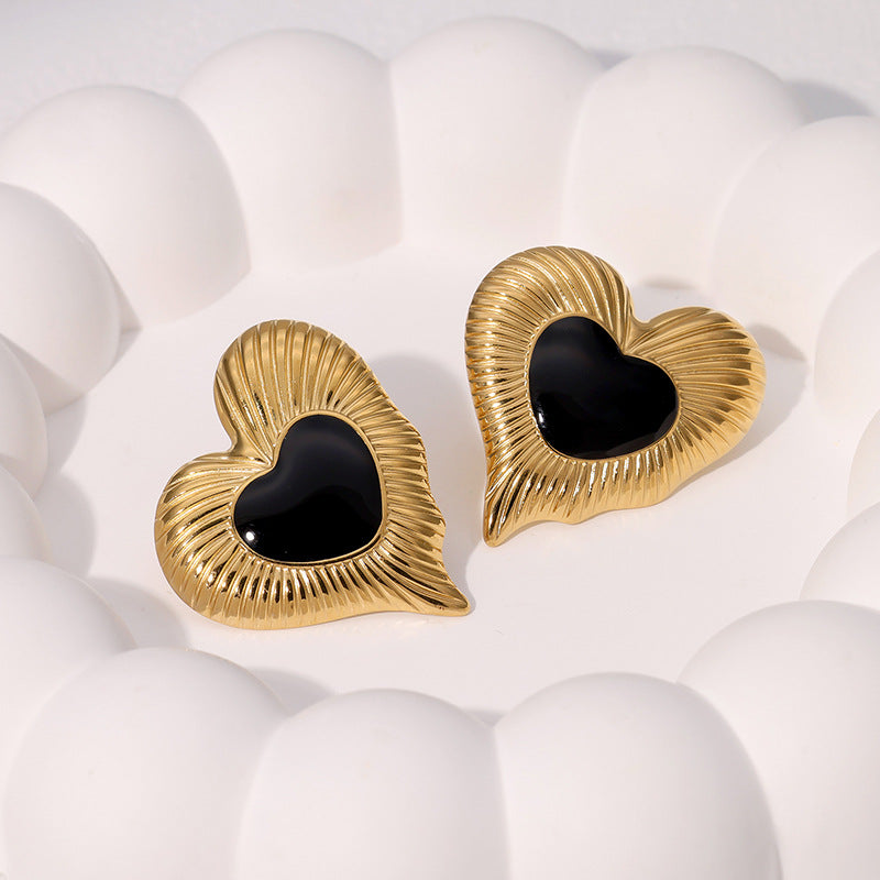 Orecchini a Cuore in Stile Retrò Francese in Acciaio Inossidabile con Placcatura in Oro da Donna