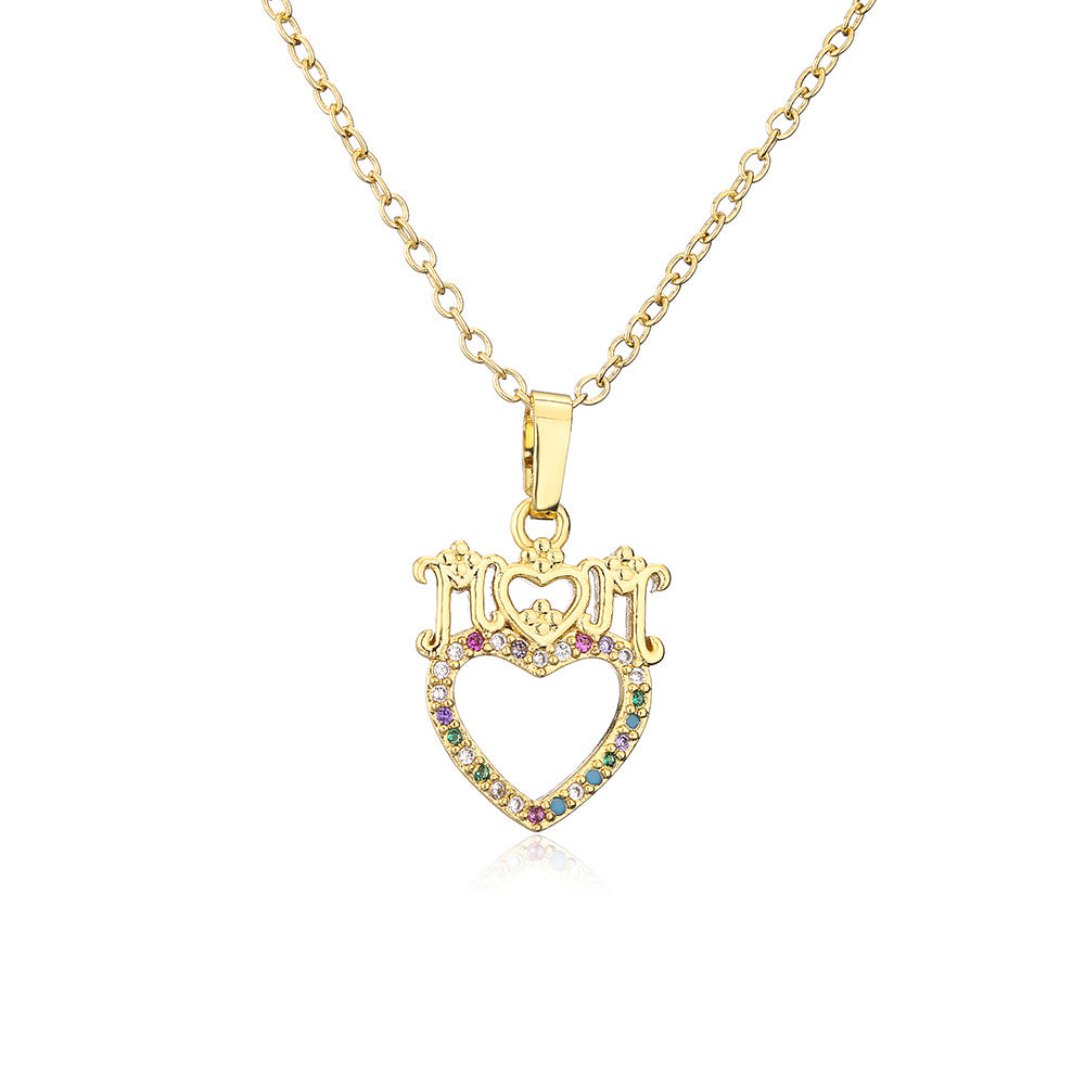 Collana Pendente a Cuore Minimalista in Rame Placcato Oro 18K con Intarsio di Zirconi da Donna