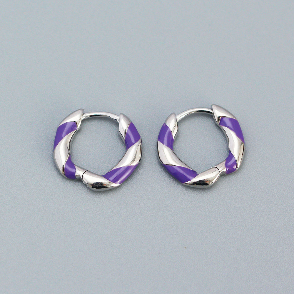 Orecchini a Cerchio da Donna in Argento Sterling 925, Smaltati a Olio a Spirale, Dolce, Colorati e Geometrici