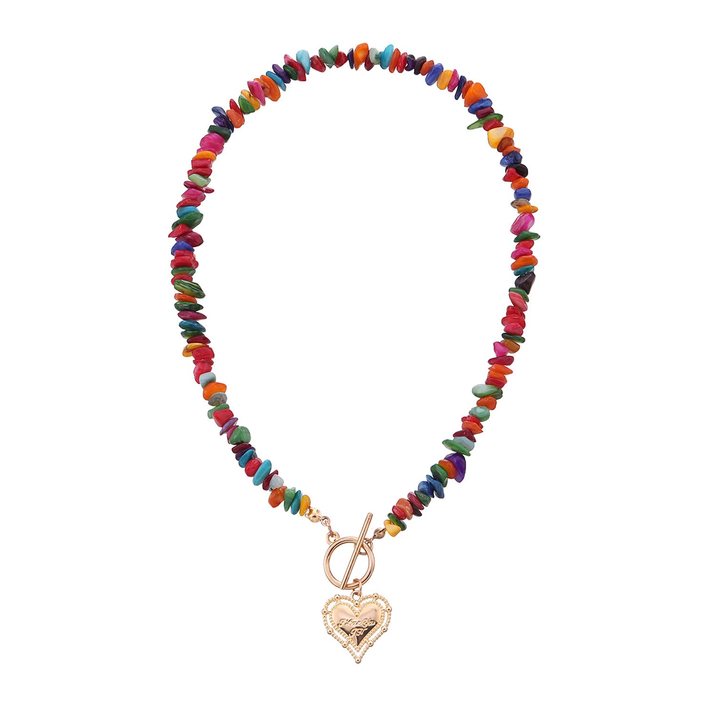 Elegant Hollow-Out Heart Pendant Necklace for Women Alloy Plated with Colorful Stones on Wavy Chain