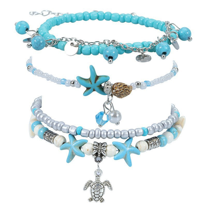 Vintage Alloy Starfish Turtle Anklet Set