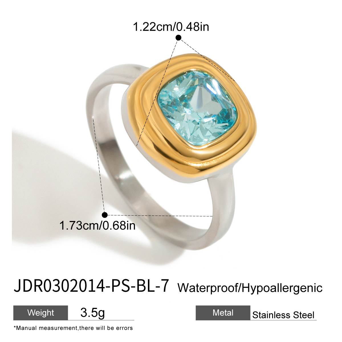 Anillo de Acero de Titanio Geométrico con Zirconia Azul para Mujer con Acabado Chapado Joyería de Lujo Minimalista