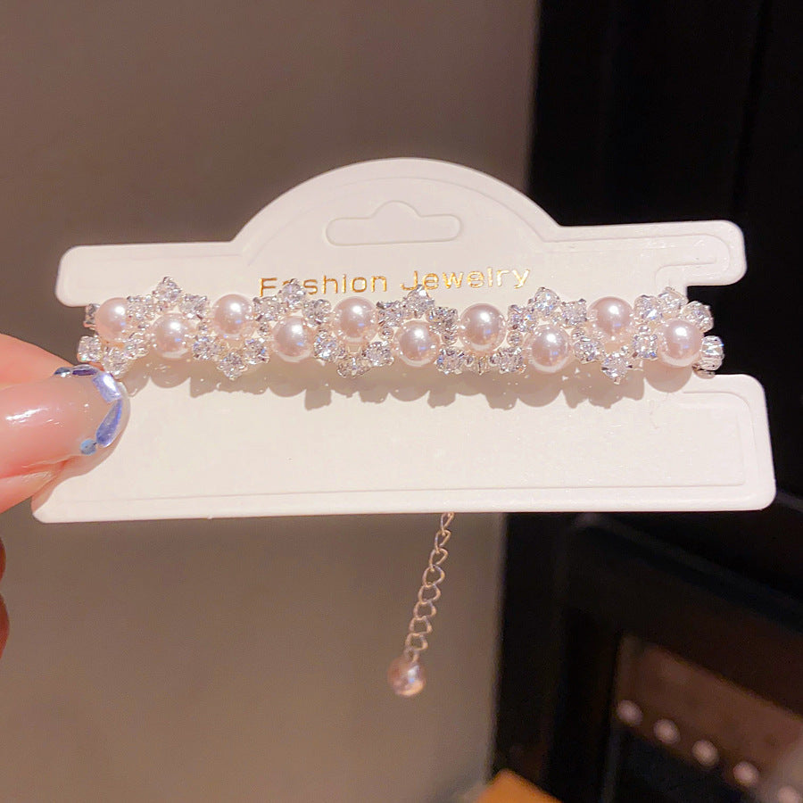 Vintage Luxury Geometric Cubic Zirconia Inlaid Pearl Bracelet for Women