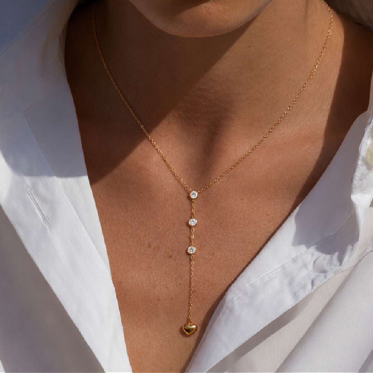 Minimalist Luxury Heart Pendant Stainless Steel Necklace with Cubic Zirconia Inlay PVD Plated for Women
