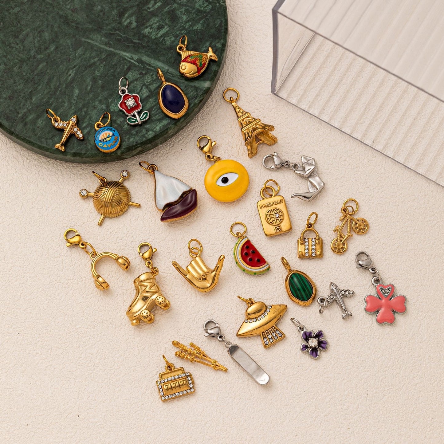 Vintage 18K Gold Plated Stainless Steel Fruit Charm Bar for Women