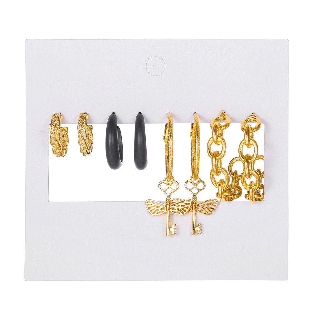 Vintage Geometric Round Plated Stainless Steel Hoop Earrings Set for Women and Men
