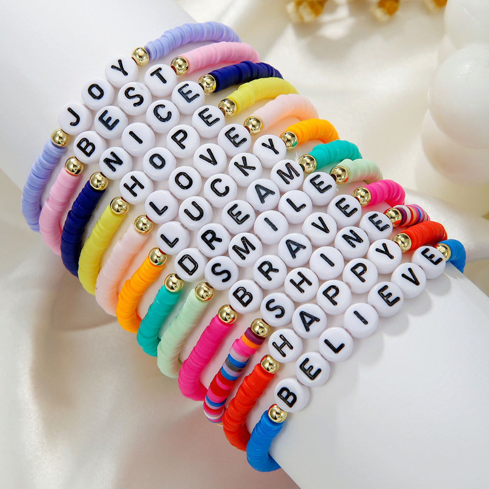 Casual Geometric Letter Polymer Clay Brass Acrylic Handmade Stretch Bracelet Set