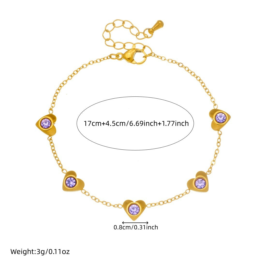 Minimalist Sweet Gold Plated Stainless Steel Heart Teardrop Rhinestone Jewelry Set for Women
