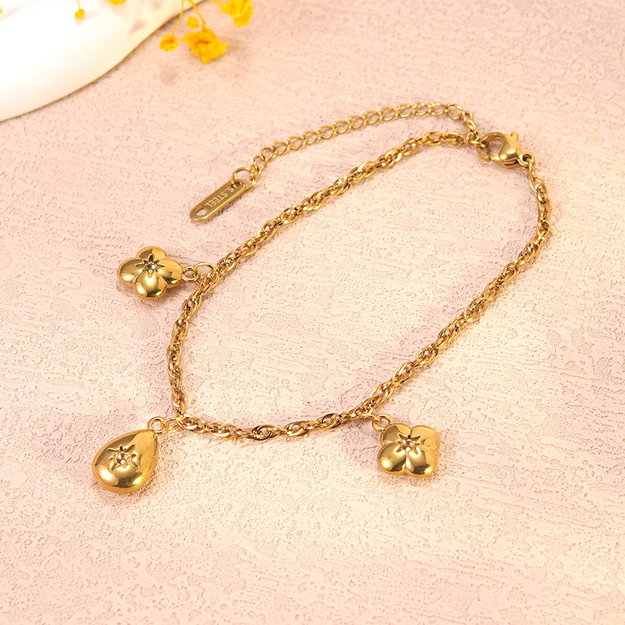 Elegant 18K Gold Plated Stainless Steel Heart Teardrop Star Geometric Bracelet for Women