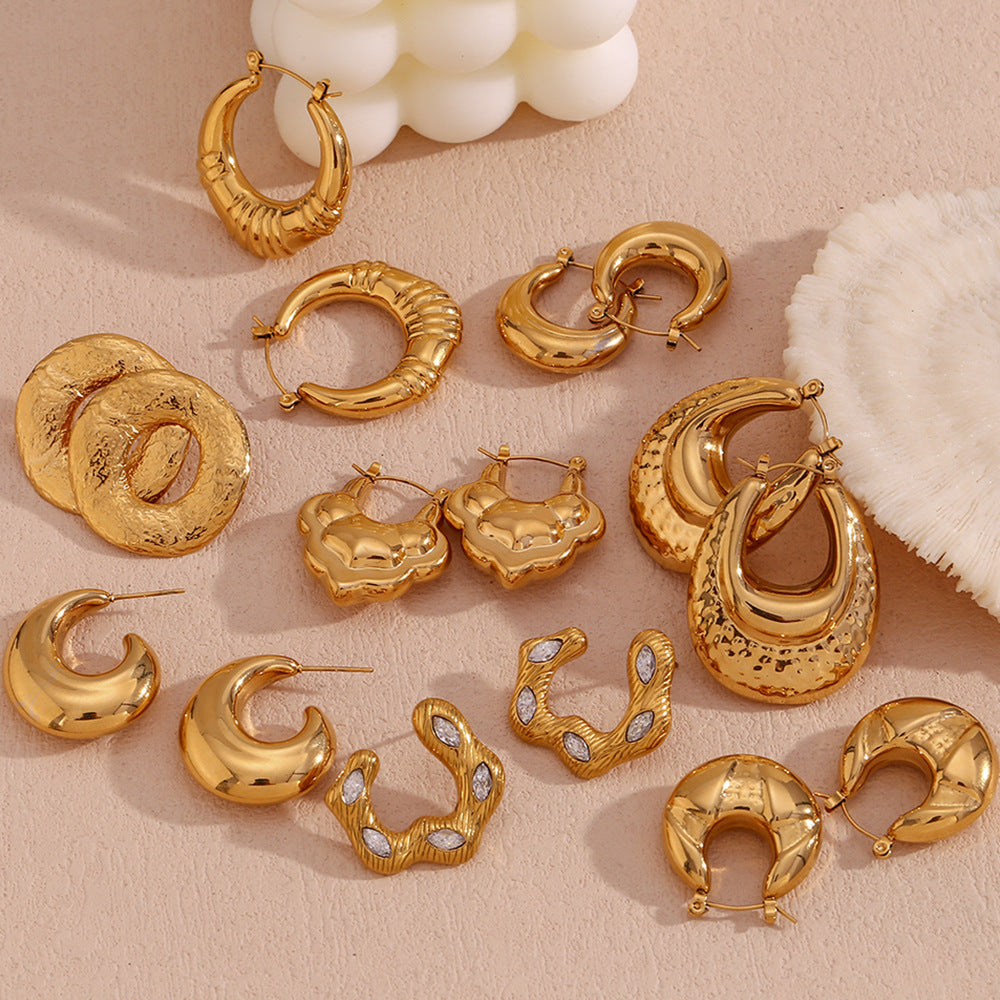 Fashionable Minimalist Geometric Hoop Earrings for Women Stainless Steel with 18K Gold Plating