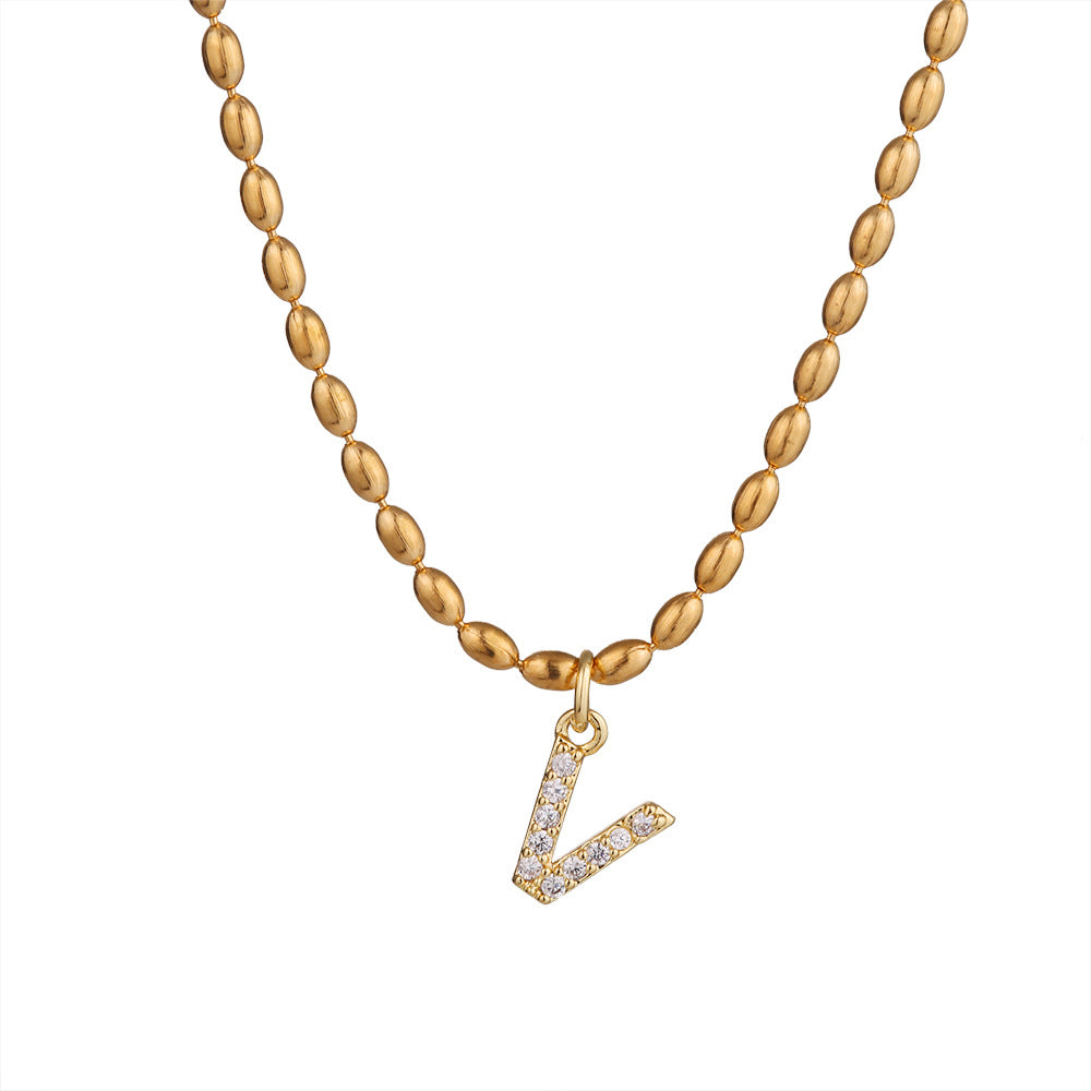 Collana in Acciaio Inossidabile a Forma di Lettera Minimalista con Intarsio di Strass da Donna, Stile Catena Snake, Elegante Gioiello per Clavicola