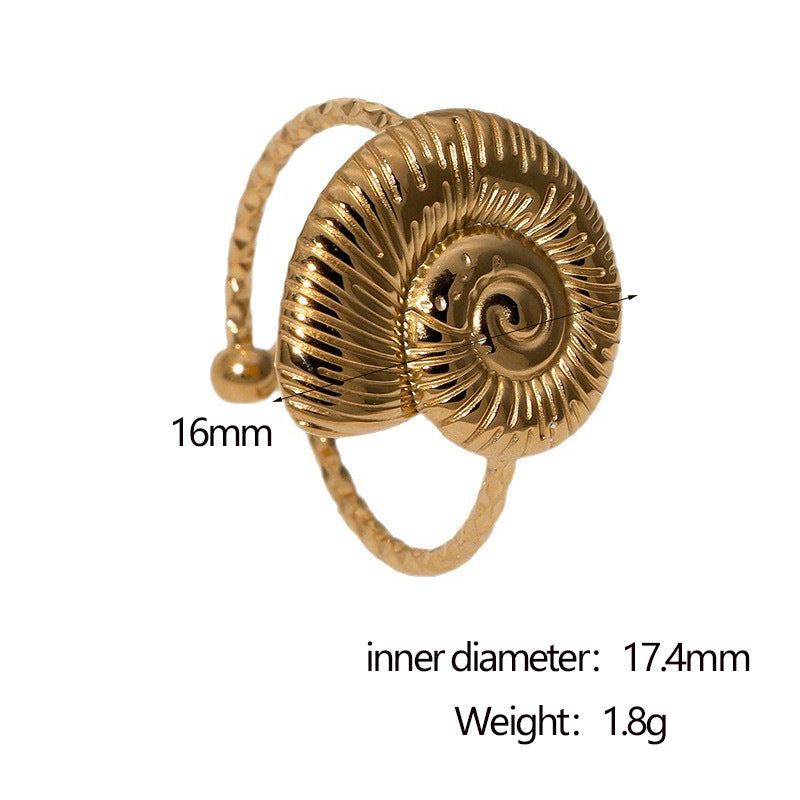 Anello da donna in acciaio al titanio placcato oro 18 carati con design geometrico minimalista a conchiglia