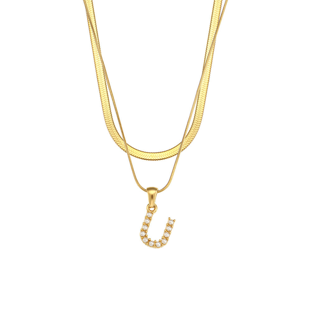 Collana con Pendente a Lettera alla Moda in Acciaio Inossidabile con Finitura Placcata e Catena Serpentina da Donna