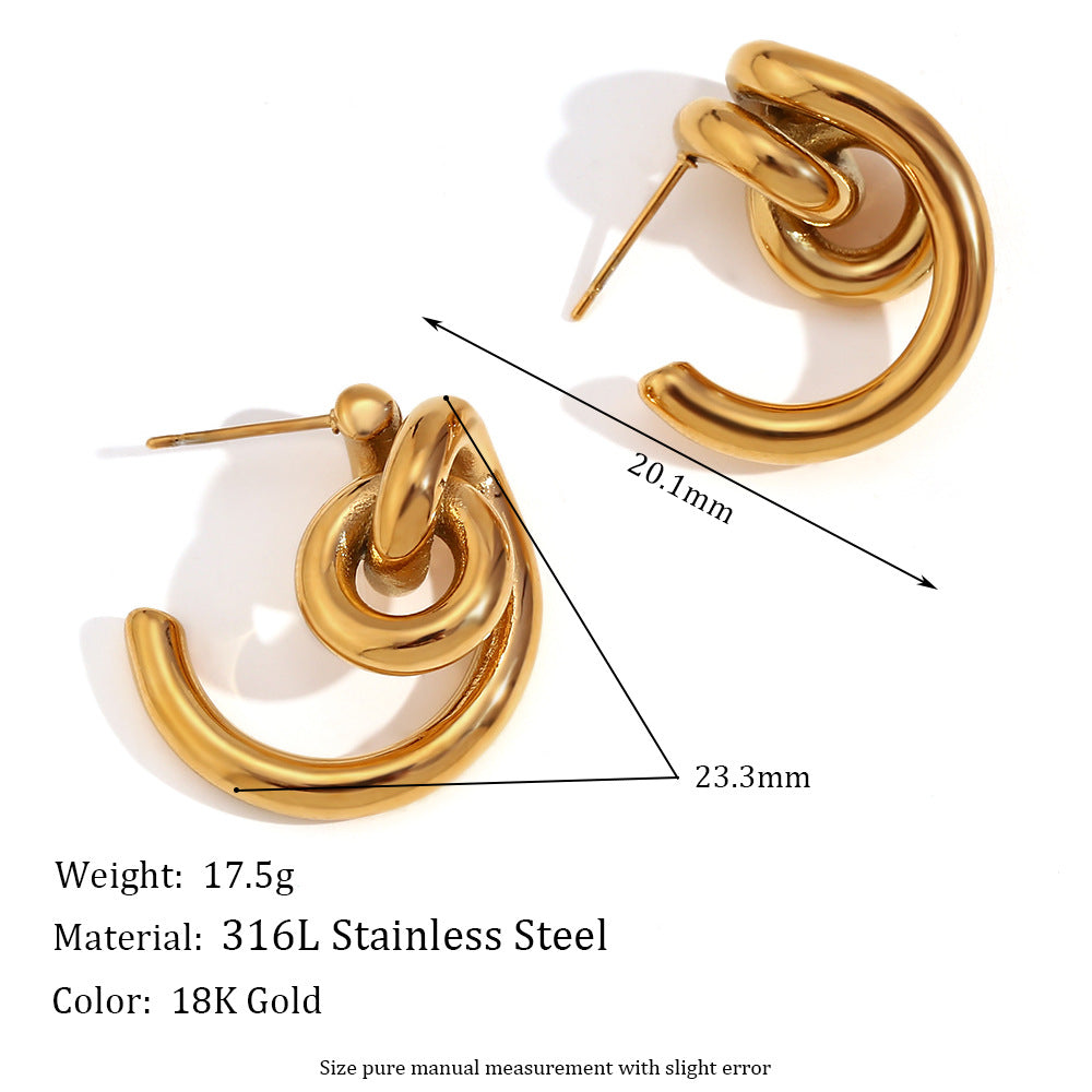 Fashionable Vintage-Inspired Irregular Geometric Heart-Shaped Stainless Steel Earrings with 18K Gold Plating