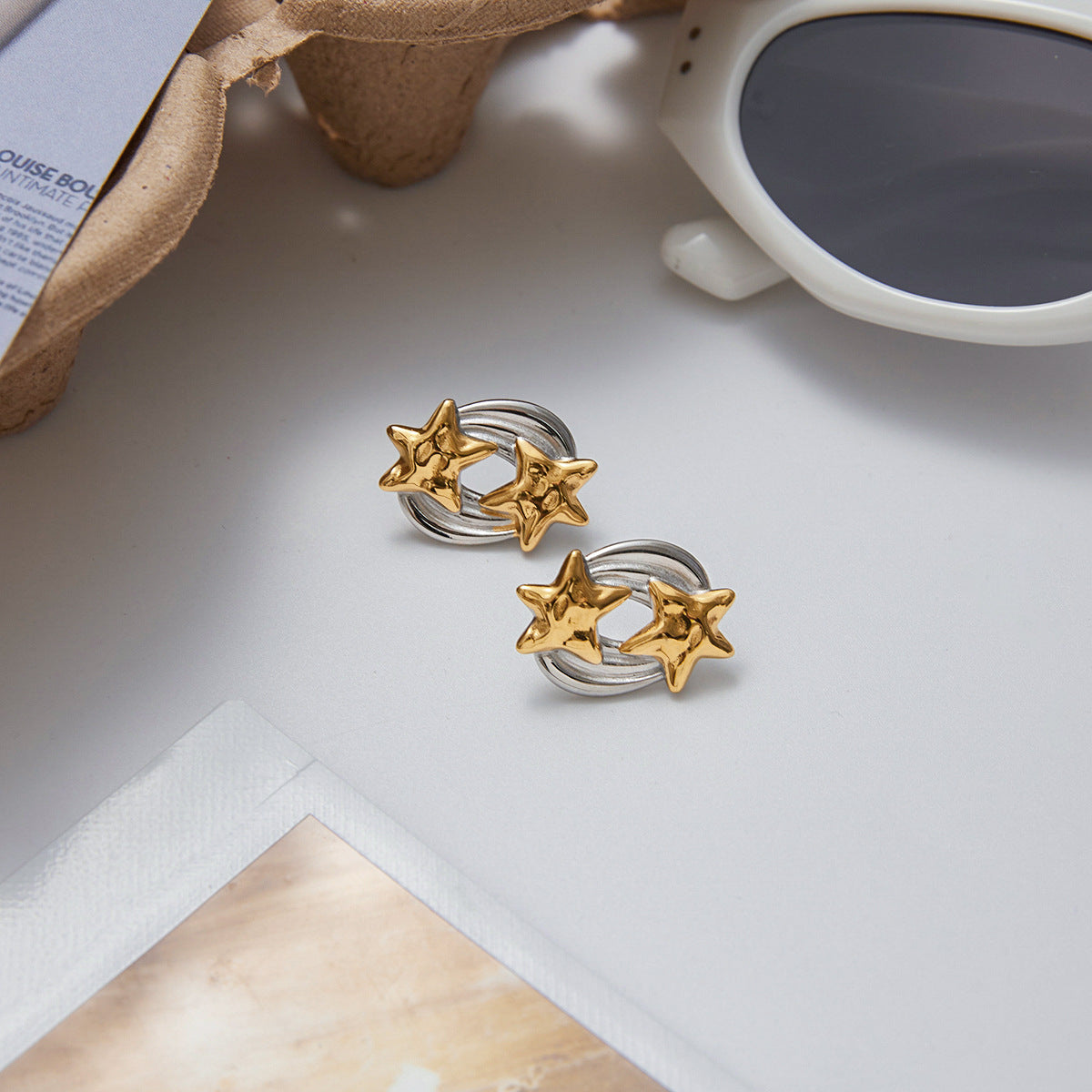 Minimalist Star-Shaped Stainless Steel Stud Earrings with Plated Finish for Women