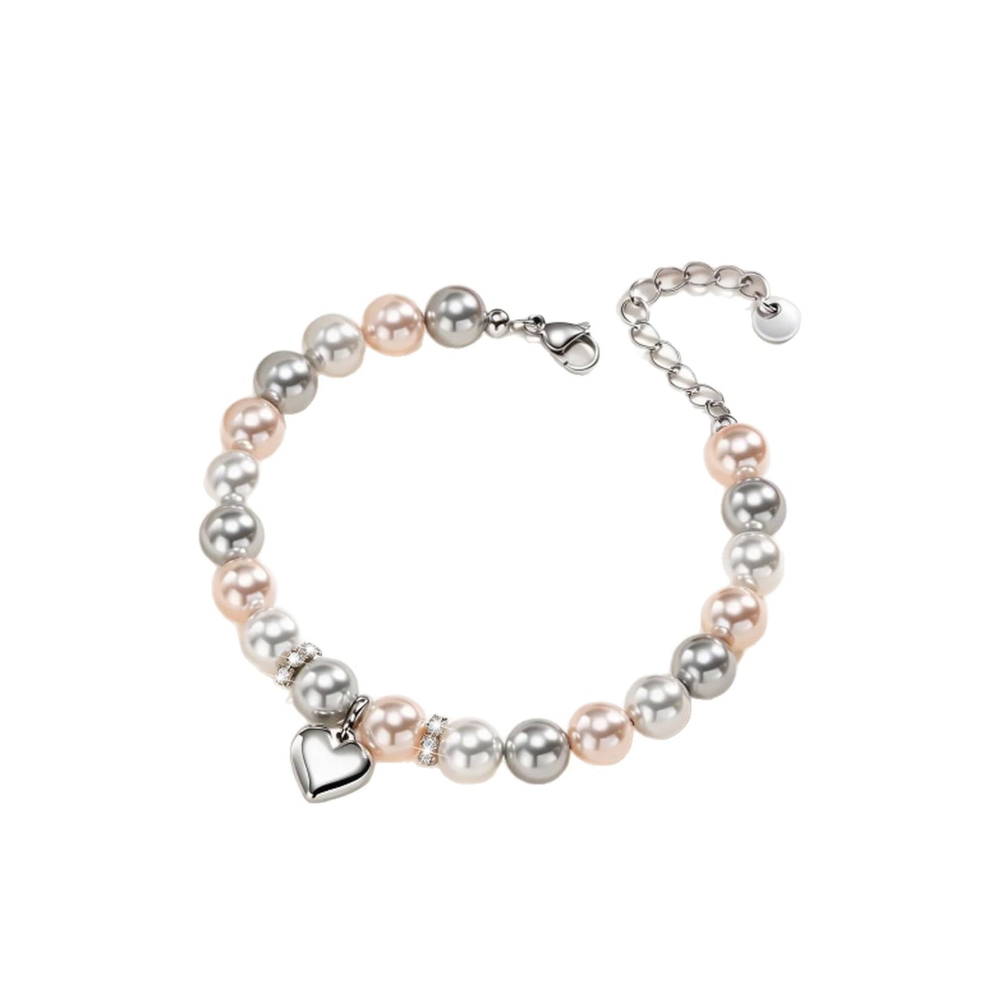 Elegant Heart Shape Stainless Steel Imitation Pearl Pendant Adjustable Bracelet for Women